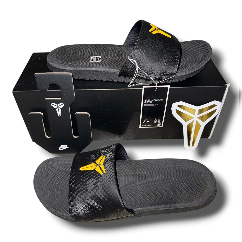 Nike Kobe Kawa Slide GS Black University Gold IF2871-003 7Y Kids Fits Women 8.5